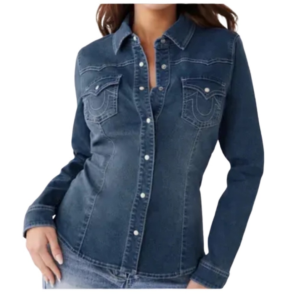 TRUE RELIGION Western Denim Shirt Blue Size Large